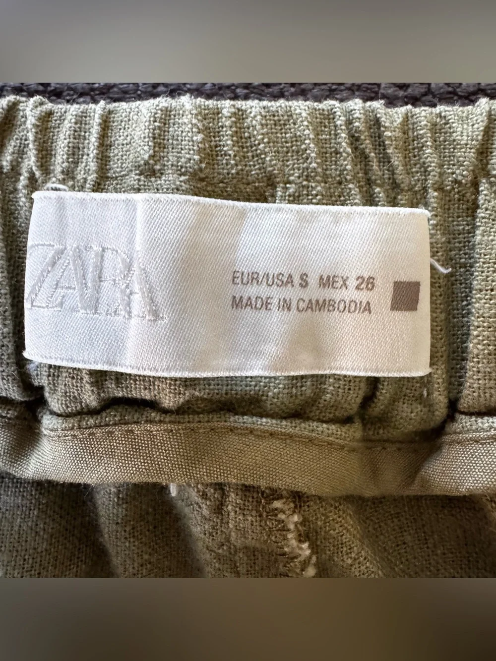 Zara Olive Green Linen Blend Wide Leg Pants Coastal Resort Earthy Minimalist S